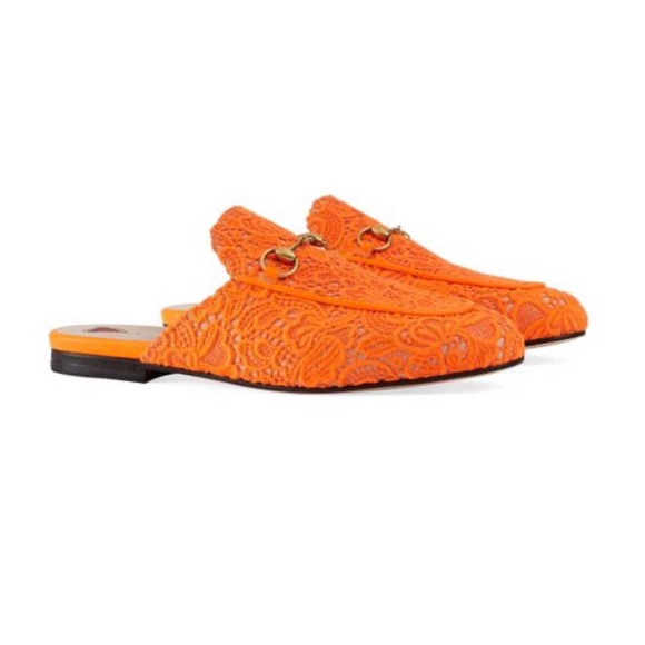 Gucci Orange Princeton floral lace backless loafer - Picture 2 of 15